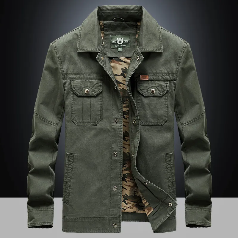 Men Military Style Cotton Jacket Camouflage Lining Multi Pocket Outdoor Casual Lapel Windproof Coat Heavyweight Outerwear