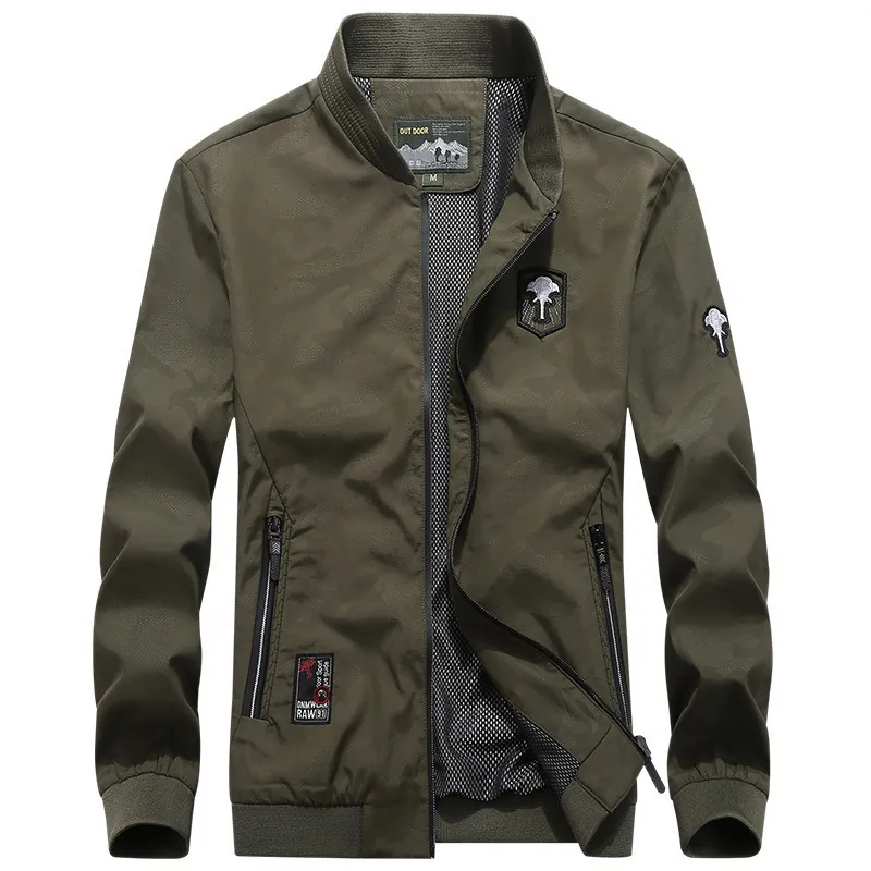 Men's Cotton Camouflage Jacket With Polyester Mesh Lining Casual Stand Collar Outdoor Windbreaker Multi Pocket Bomber Coat