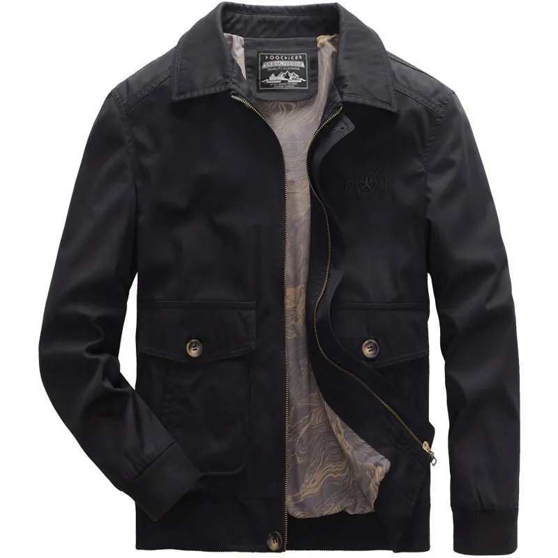 Men Casual Cargo Jacket Cotton Multi Pocket Flight Bomber Jacket Zip Up Lapel Military Style Outerwear Coat For Men