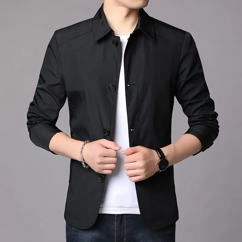 Herren Business Casual Jacke Polyester Winddicht Umlegekragen Mantel Mit Einreihigen Knöpfen Für Büroarbeit Alltag