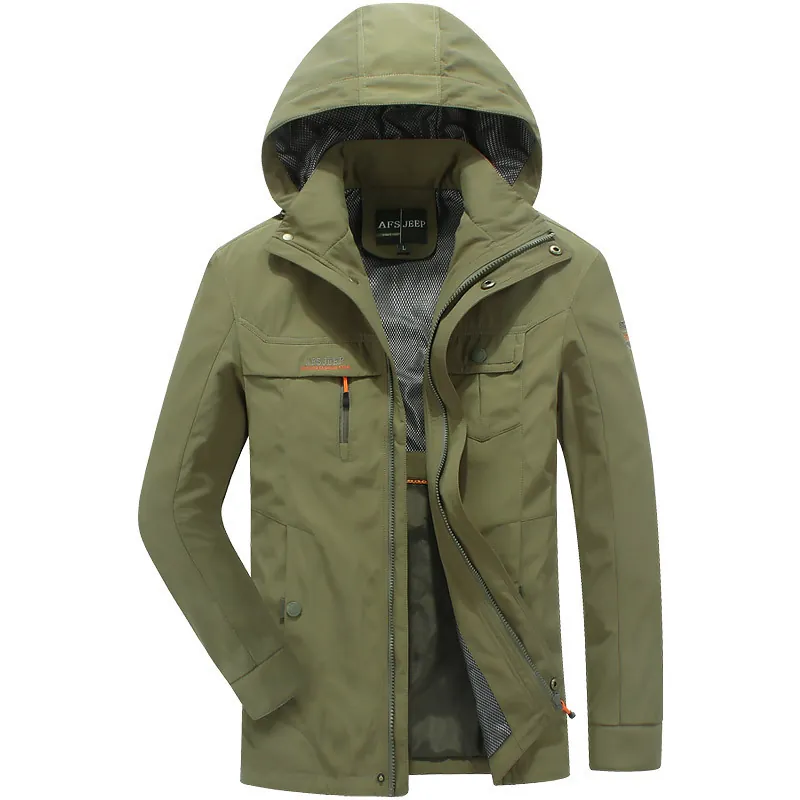 Herren Casual Outdoor Kapuzenjacke Leicht Schnelltrocknend Polyester Windjacke Mehrfachtaschen Mantel Zum Wandern Sport Herbst