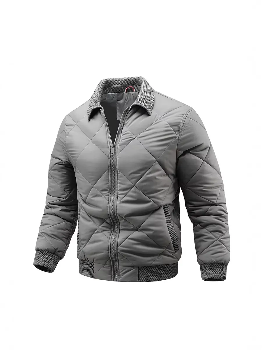 Veste Matelassée d'Hiver pour Hommes Coupe-vent Couleur Unie Bomber avec Col Montant Décontracté Extérieur Chaud Vêtements pour Hommes