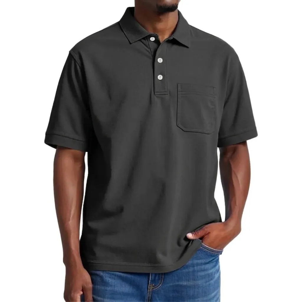 Polo Homme Manches Courtes Pur Coton Couleur Unie Avec Poche Poitrine Décontracté Business Été Top Respirant Pour Hommes