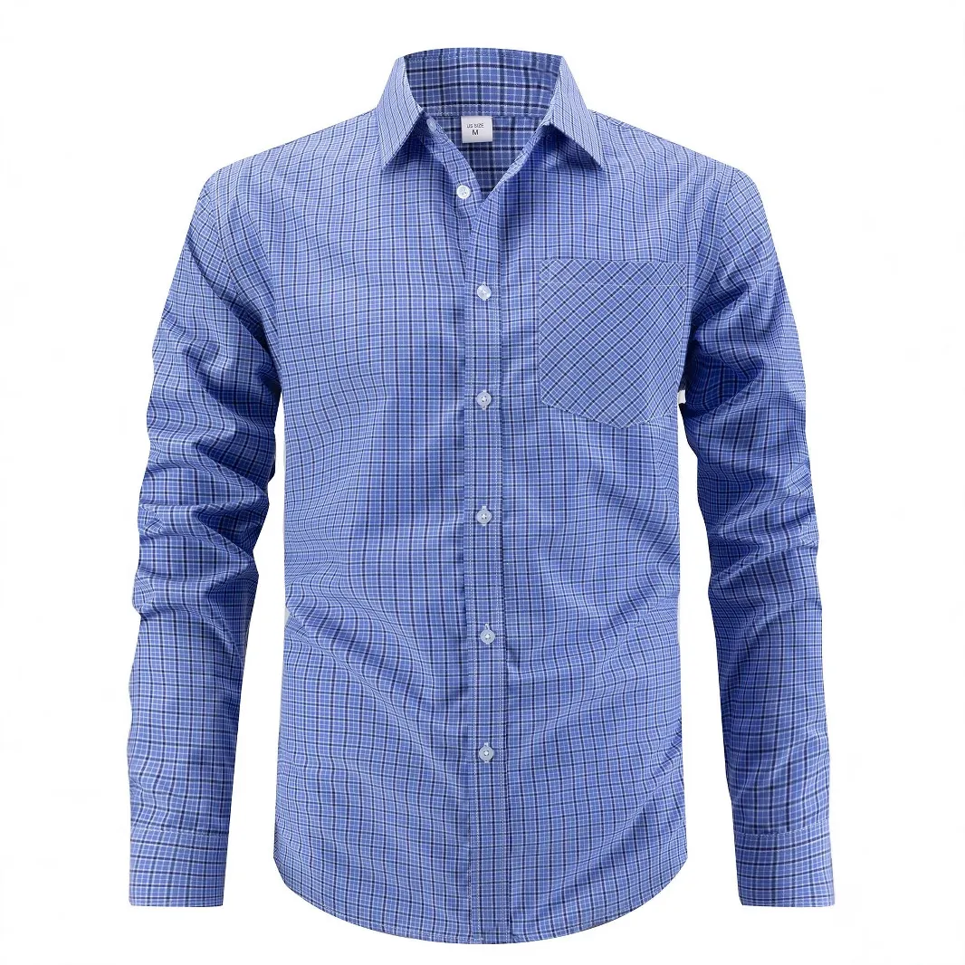 Men's Plaid Long Sleeve Shirt Business Casual Non-Iron Polyester Viscose Blend Checkered Button Down Top For Office Daily Wear