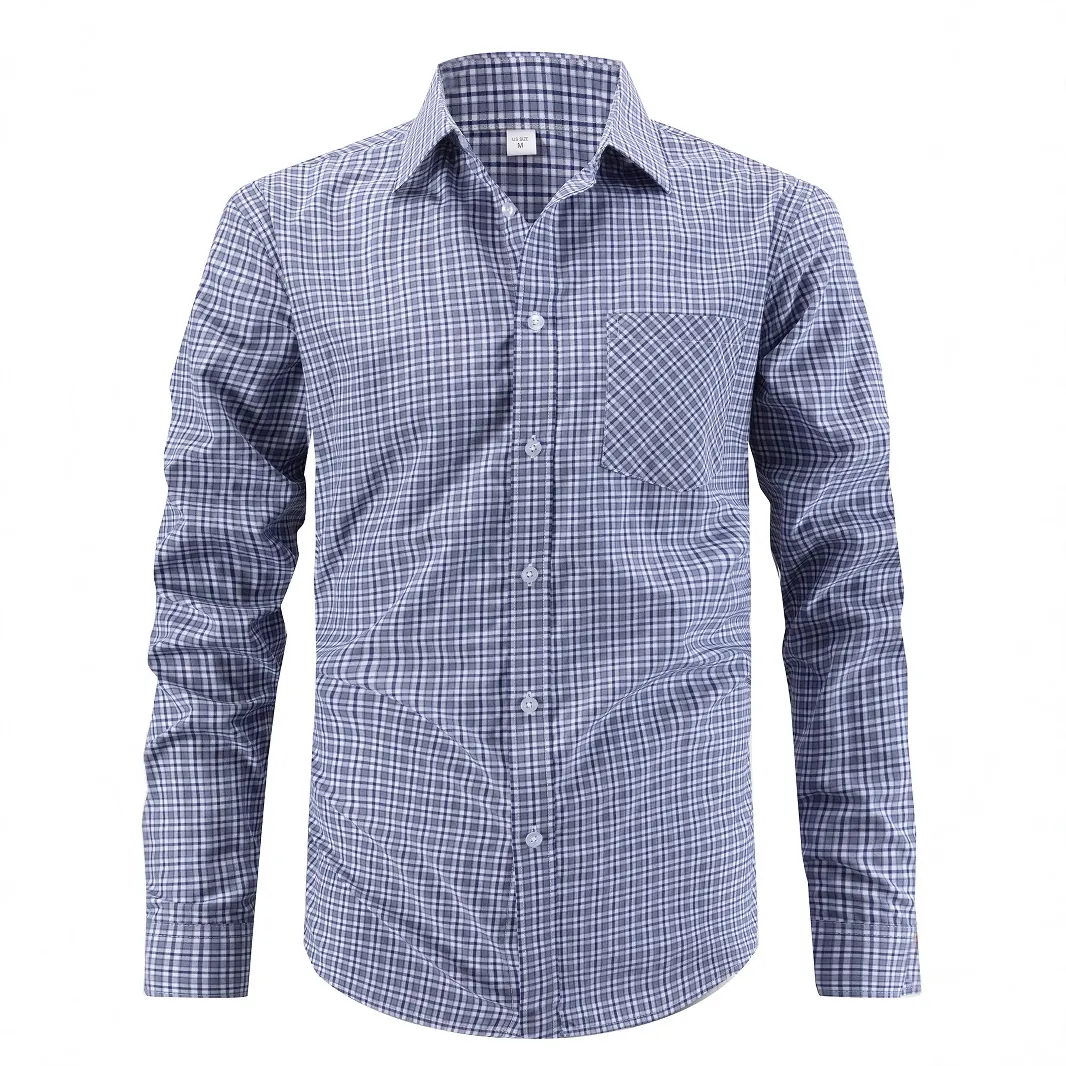 Camicia da Uomo Formale da Lavoro a Quadri a Maniche Lunghe Classica Camicia con Bottoni e Tasca sul Petto Taglia USA