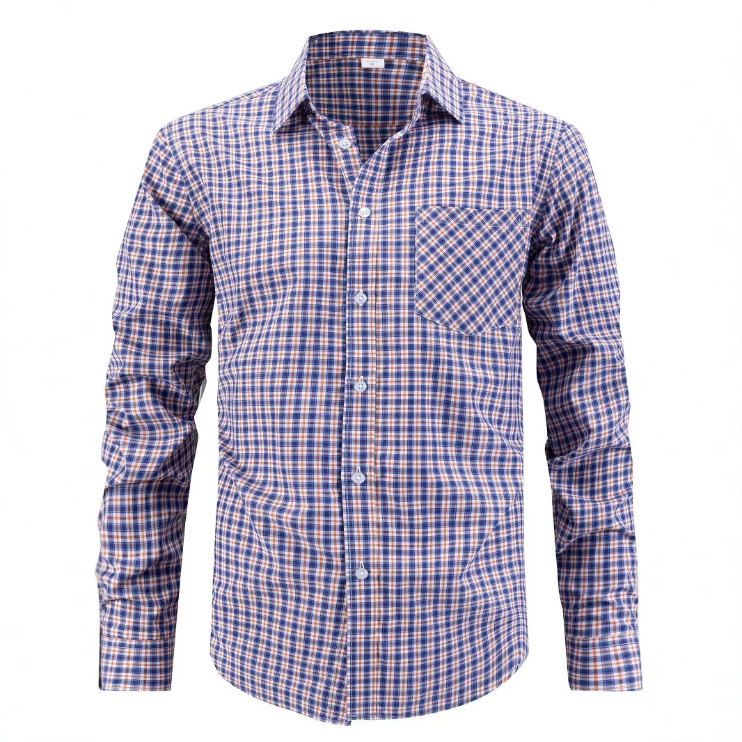 Men's Business Casual Plaid Shirt Regular Fit Long Sleeve Turndown Collar Polyester Rayon Blend Checked Button Down Top
