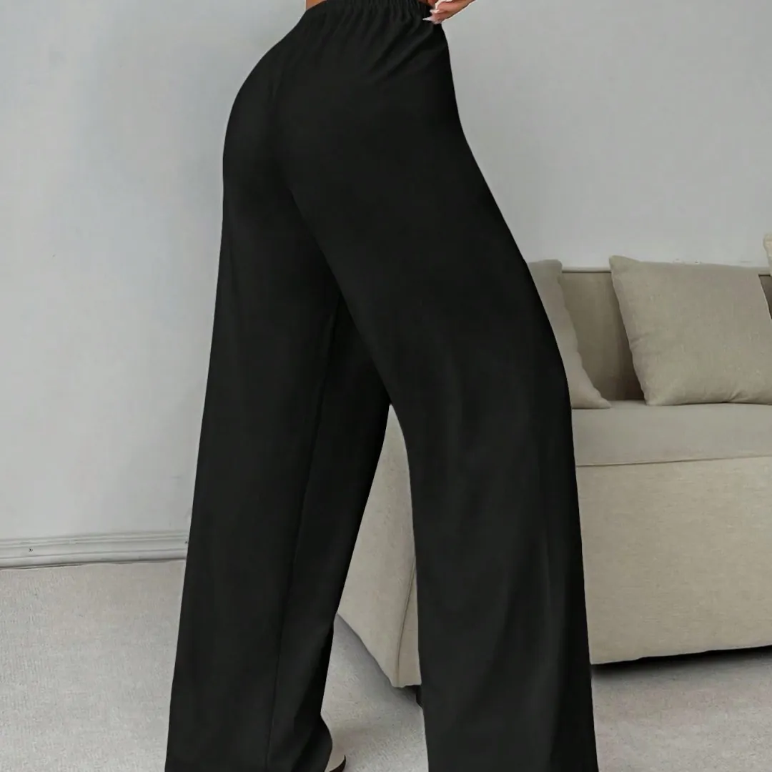 Womens High Waisted Wide Leg Sweatpants Polyester Spandex Loose Fit Straight Leg Casual Drawstring Trousers For Yoga Gym