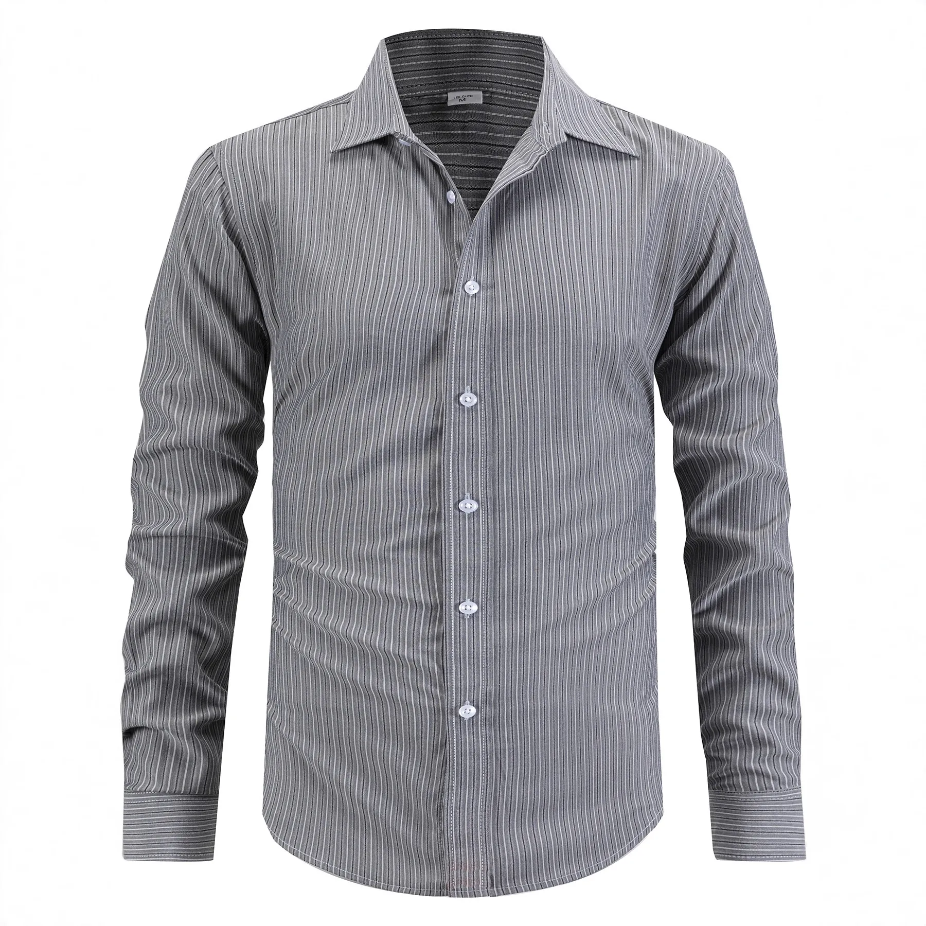 Chemise à Rayures pour Hommes à Manches Longues Business Décontracté Boutonnage Revers Tops Mélange de Polyester Rayonne Respirant Rayures Verticales pour Hommes