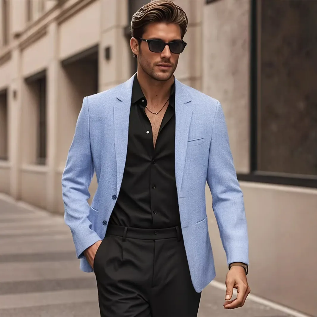 Men Casual Linen Blend Blazer Slim Fit Notched Lapel Lightweight Jacket For Business Office Daily Fashion Breathable Outwear