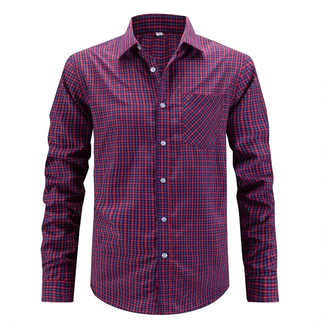 Men's Long Sleeve Plaid Shirt Casual Button Down Business Top Polyester Rayon Blend Grid Pattern Shirt Regular Fit Clothing