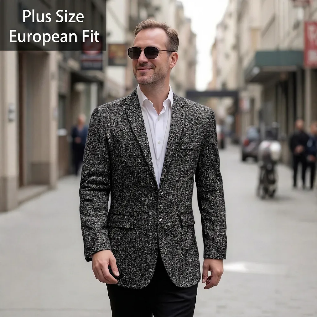 Men Slim Fit Casual Blazer Lightweight Textured Polyester Suit Jacket Business Office Notched Lapel Top For Daily Wear