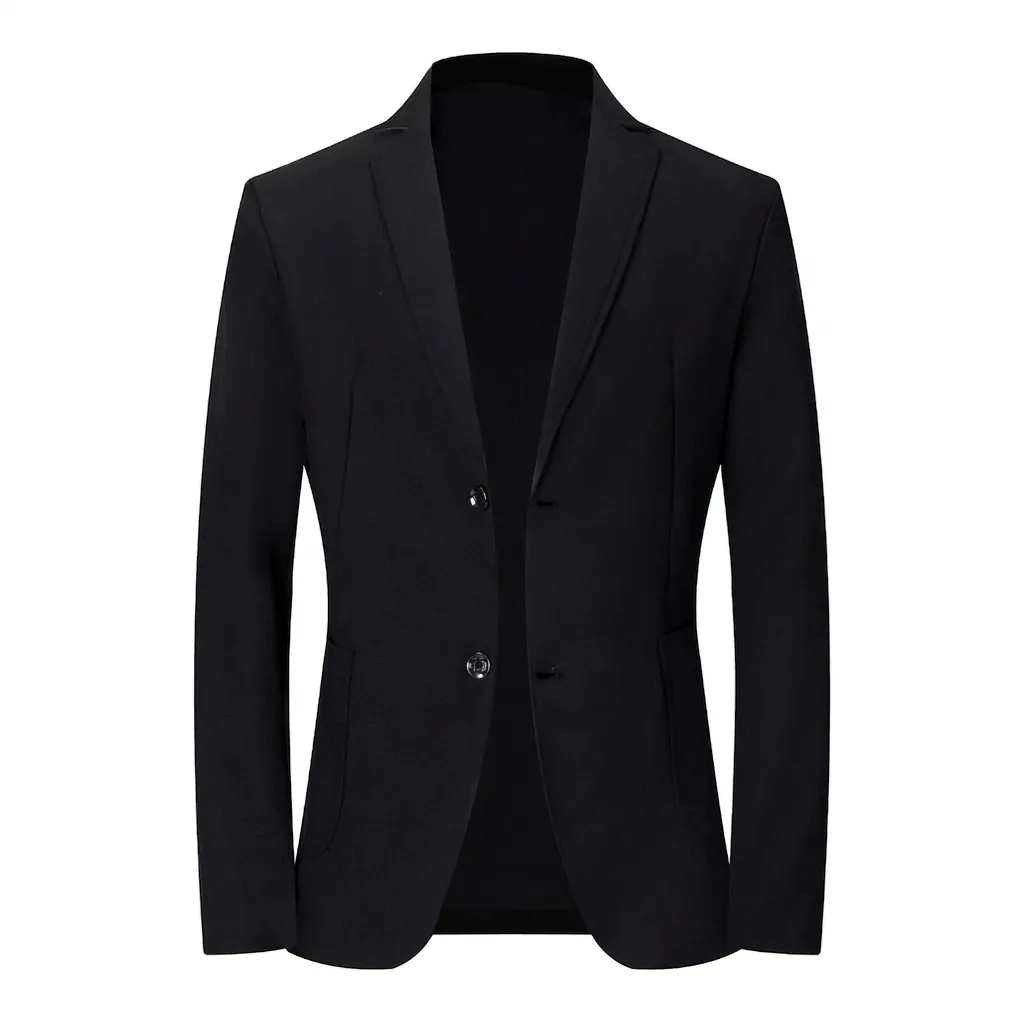 Men Business Casual Blazer Notch Lapel Single Breasted Suit Jacket Long Sleeve Solid Color Iron Free Slim Fit Office Top Jacket