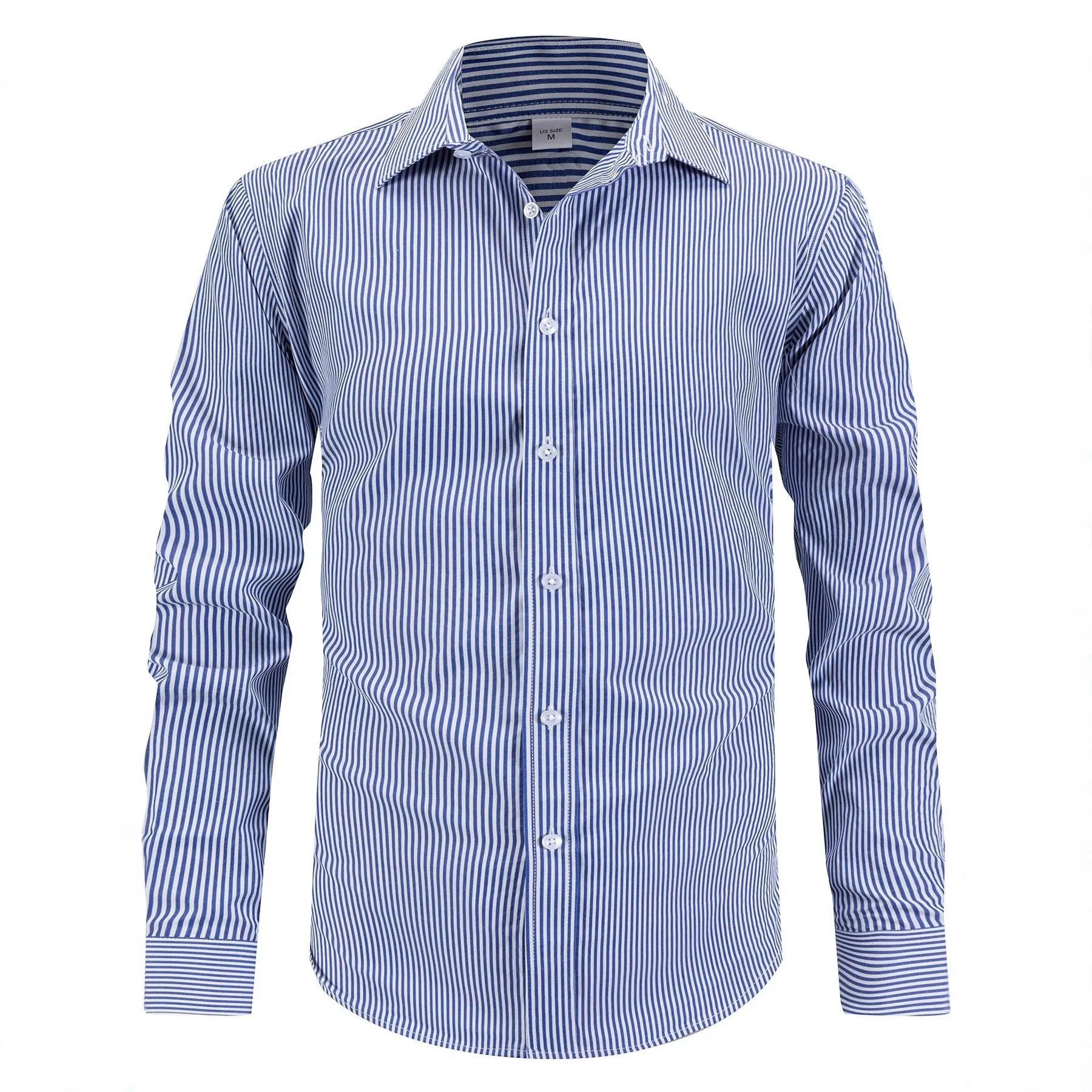 Men's Business Casual Striped Button Down Shirt Long Sleeve Lapel Collar Polyester Non-Iron Dress Shirt For Office Daily Wear