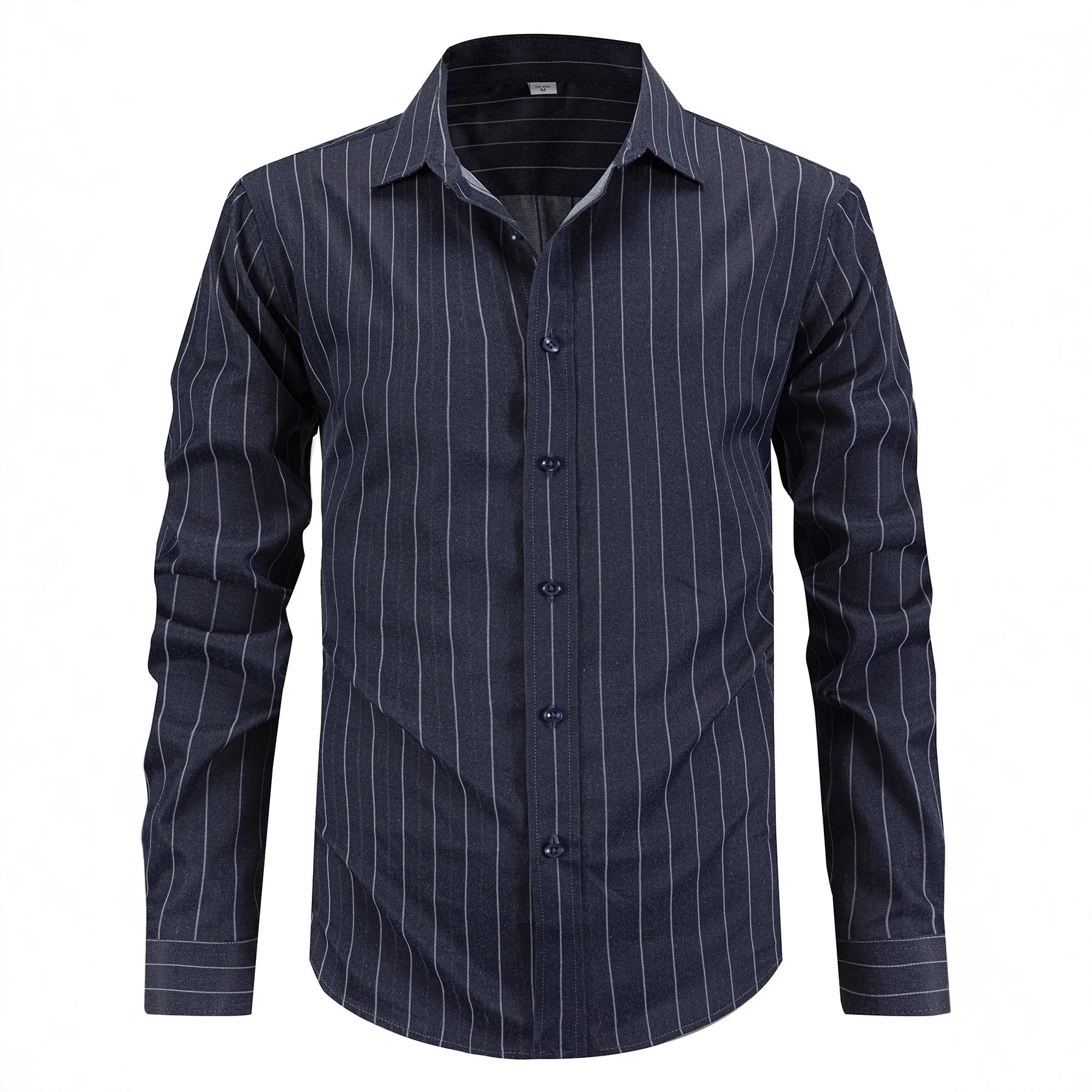 Men Casual Striped Long Sleeve Shirt Business Gentleman Button Down Lapel Polyester Non-Iron Fashion Shirt Top S-3XL