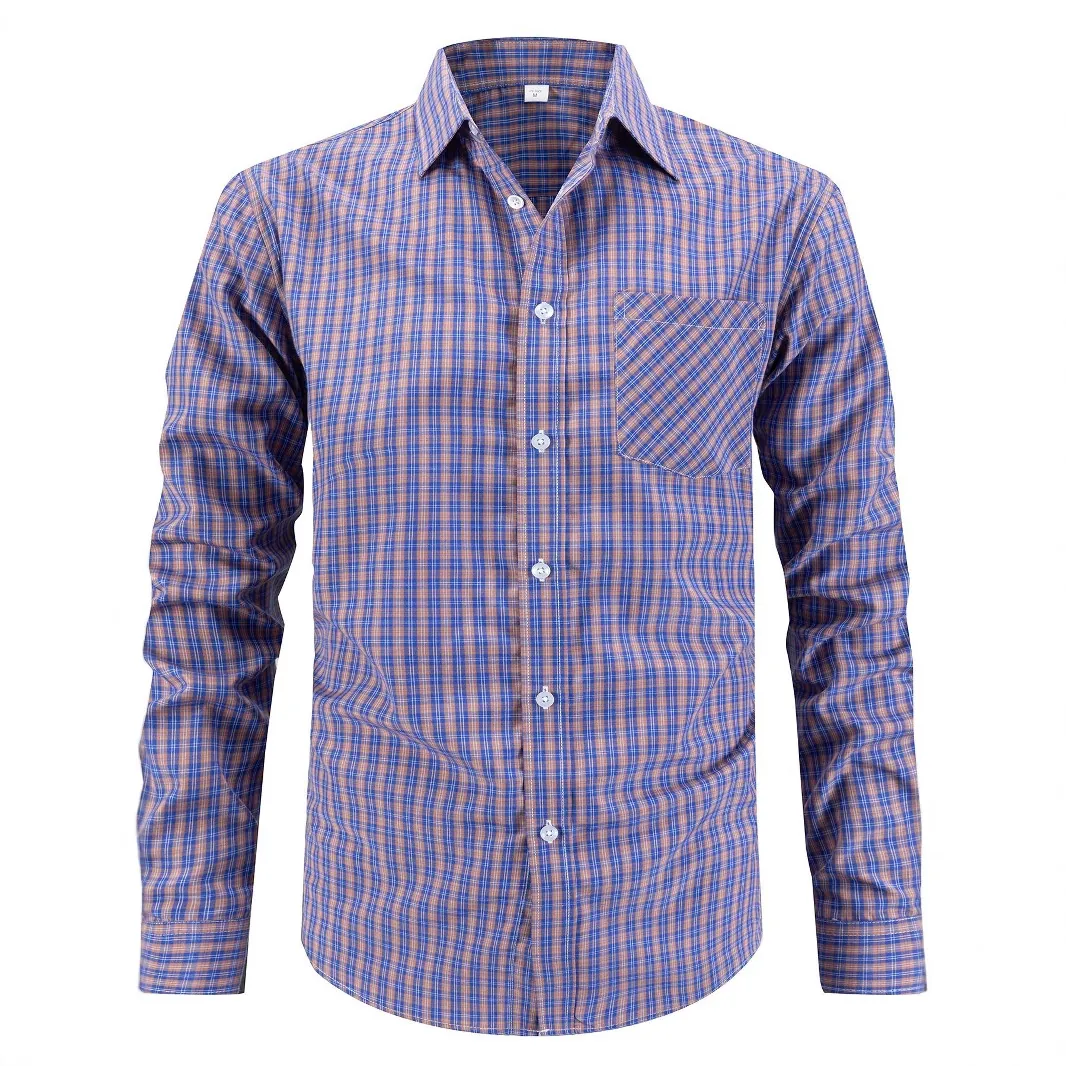 Men Business Casual Plaid Long Sleeve Shirt Plaid Button Down Lapel Top With Pocket For Work Office Daily Wear Regular Fit