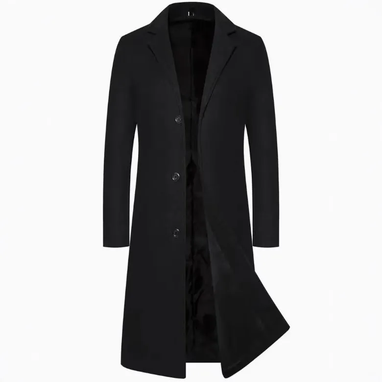 Elegante Trench Lungo da Uomo Slim Fit Monopetto in Poliestere Mercerizzato Soprabito Business Casual per Primavera Autunno