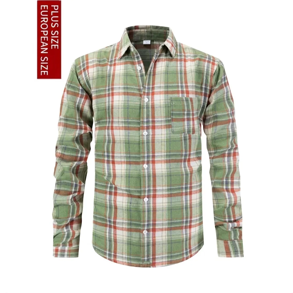 Chemise en Flanelle à Carreaux Décontractée pour Hommes Manches Longues Business Bureau Taille US Vert Orange
