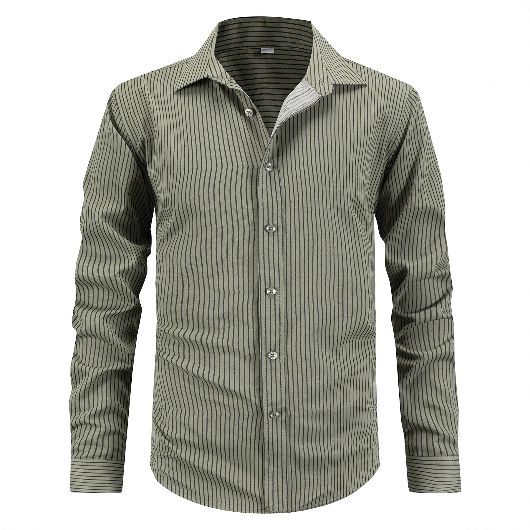 Chemise Homme Business Décontractée à Rayures Manches Longues Col Rabattu Boutons Mélange Polyester Rayonne Coupe Standard