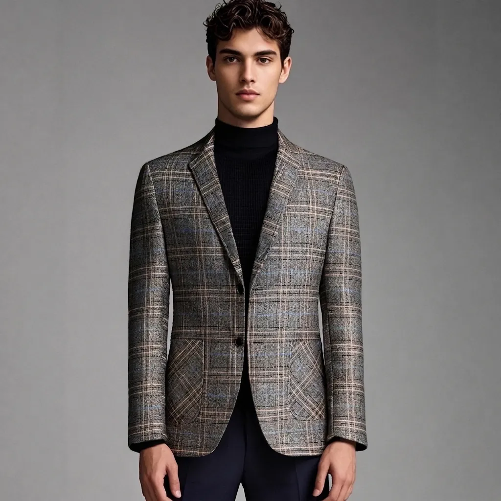 Men Plaid Blazer Jacket Linen Blend Notch Lapel Single Breasted Suit Coat For Business Casual Party Professional Wear