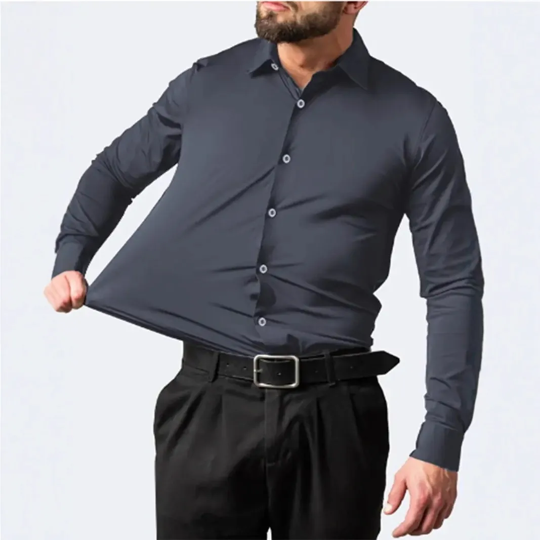 Men Long Sleeve Shirt Four-way Stretch Non-iron Professional Business Casual Top Solid Color Comfortable Work Blouse For Men