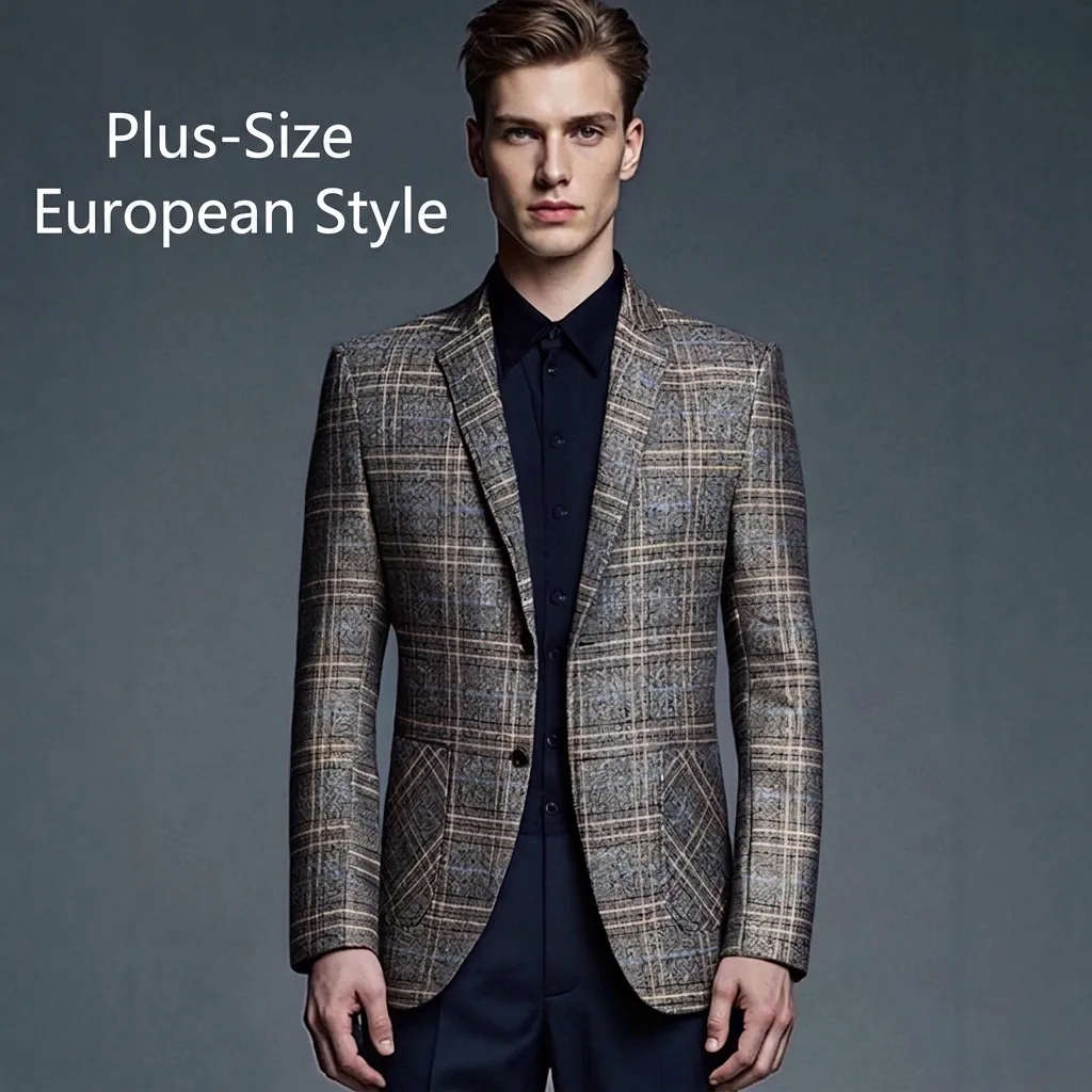 Men Slim Fit Plaid Blazer Jacket Notched Lapel Single Breasted Two Button Business Casual Office Sport Coat For Men