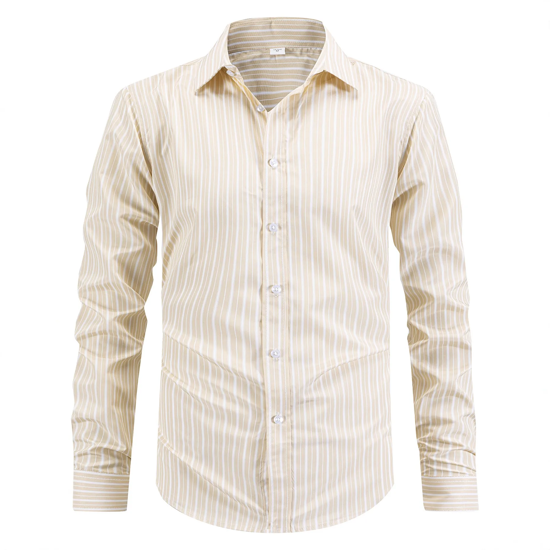 Heren Business Casual Gestreept Overhemd Lange Mouw US Maat Normale Pasvorm Revers Button Down Gentleman Kantoor Grote Maten Tops