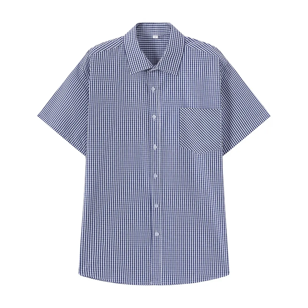 Herren Business Casual Kurzarm Plaid Hemd Revers Regular Fit Polyester Bügelfrei Gingham Kariertes Knopf Hemd Mit Brusttasche
