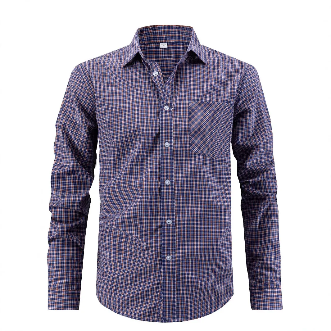 Herren Langarm Kariertes Hemd US Grösse Polyester Viskose Mischung Lässig Business Umlegekragen Button Down Oberteile Für Erwachsene