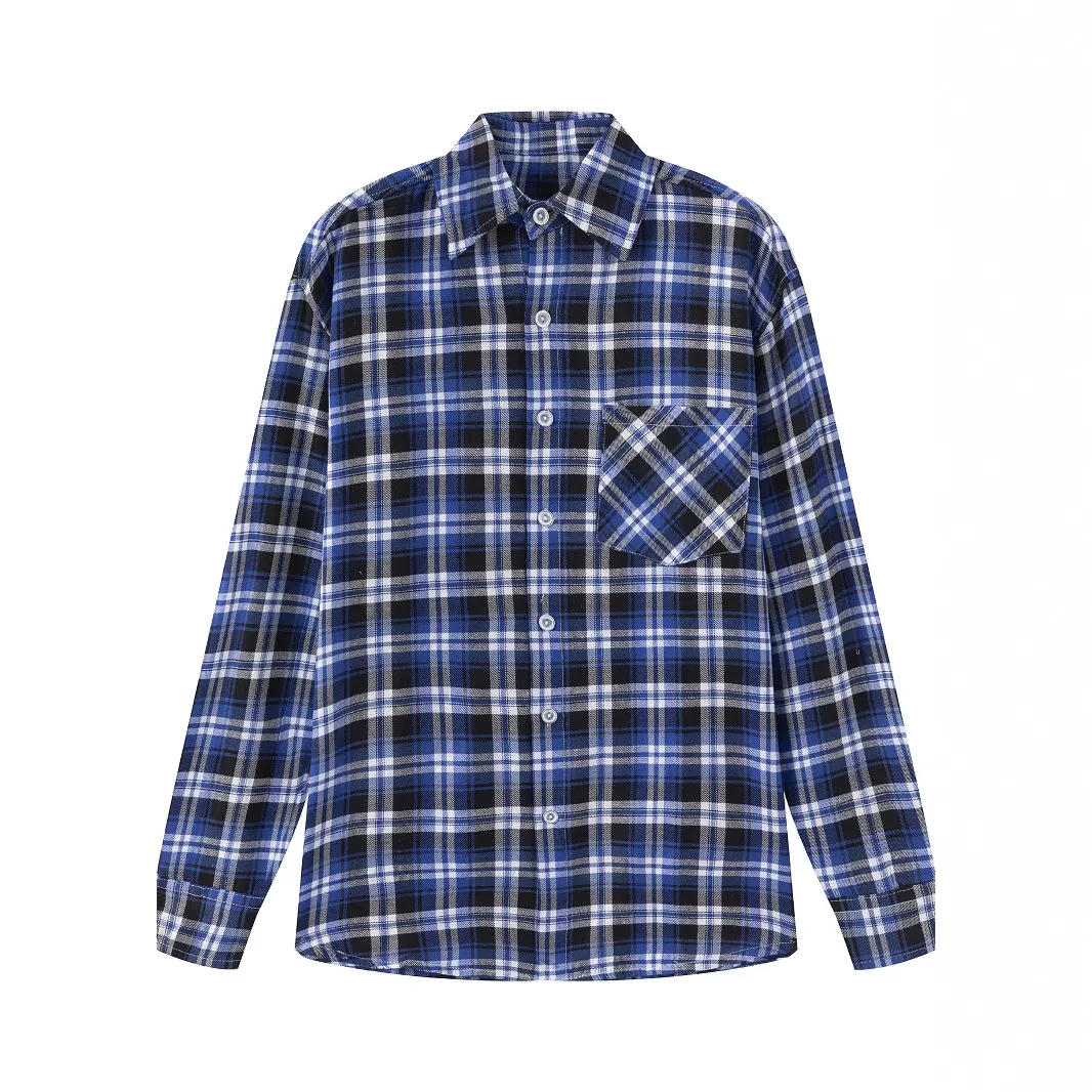Men's Classic Plaid Long Sleeve Shirt Casual Turn-Down Collar Button Down Top With Chest Pocket Soft Polyester Rayon Blend Shirt For Daily Wear