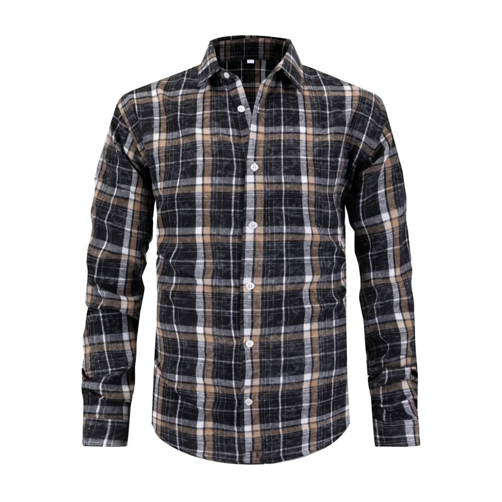 Men Plaid Flannel Shirt Long Sleeve Button Down Casual Workwear Top Classic Checkered Pattern Soft Regular Fit For Men