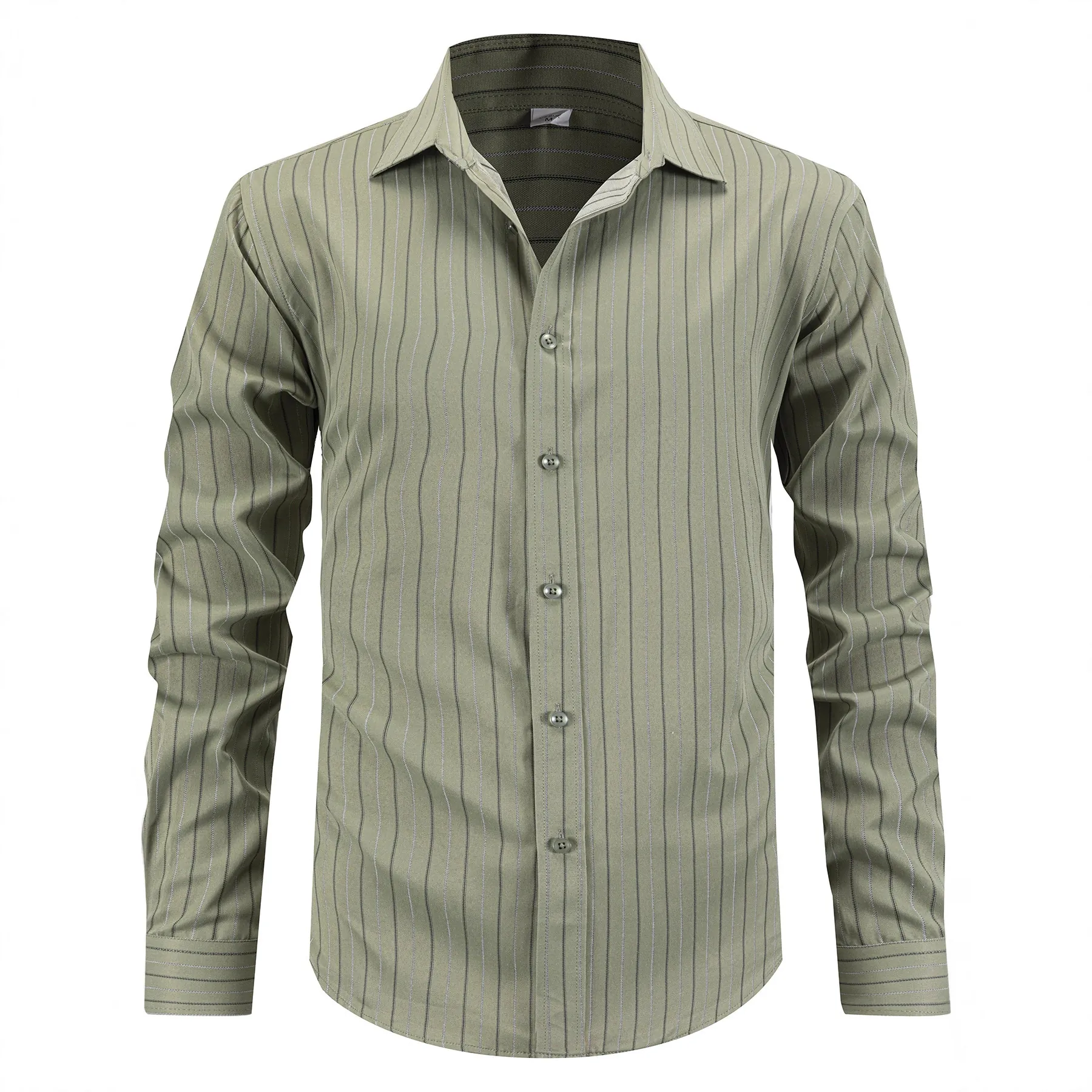Chemise à Rayures Homme Business Casual Manches Longues Polyester Sans Repassage Boutonnée Revers Haut de Travail Bureau