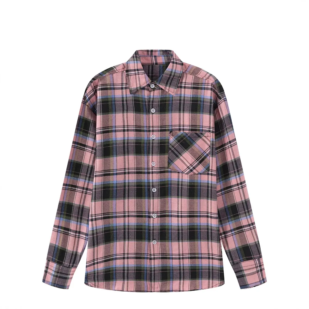 Men Fashion Casual Long Sleeve Plaid Shirt Lapel Button Down Versatile Shirt With Chest Pocket Minimalist Polyester Top
