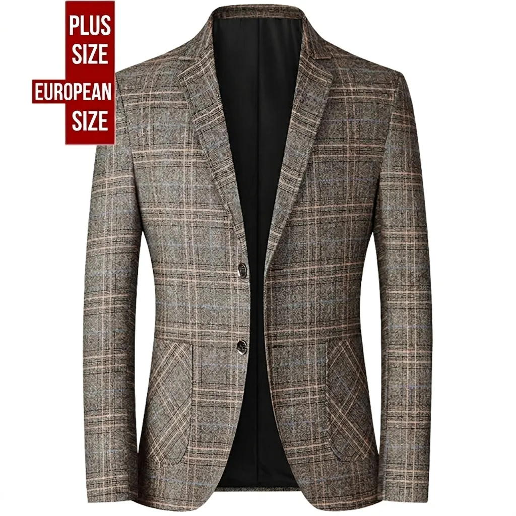 Men Business Casual Plaid Blazer Slim Fit Notched Lapel Sport Coat Single Breasted Grid Suit Jacket For Office Daily Wedding