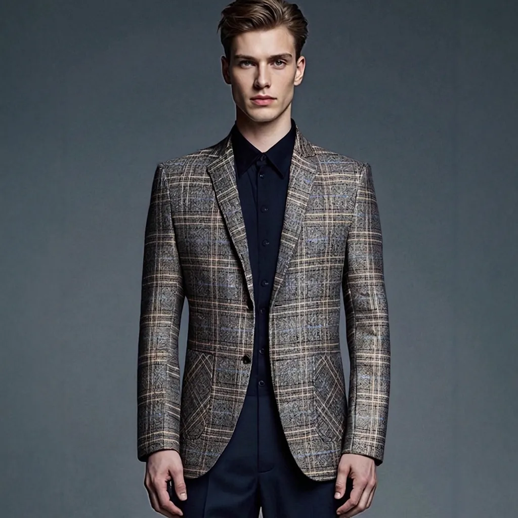 Men Business Casual Plaid Blazer Notched Lapel Slim Fit Single Breasted Suit Jacket Lightweight Sport Coat For Office Wedding