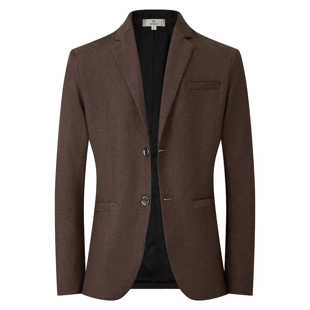 Men Casual Blazer Notched Lapel Single Breasted Two Button Solid Color Business Slim Fit Polyester Viscose Blend Jacket