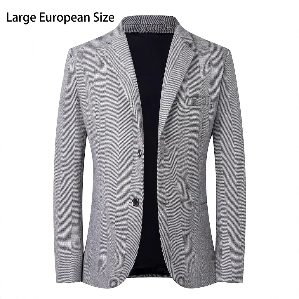 Blazer da Uomo Business Casual a Spina di Pesce Vestibilità Slim Rever a Dente Due Bottoni Giacca da Abito Autunno Inverno