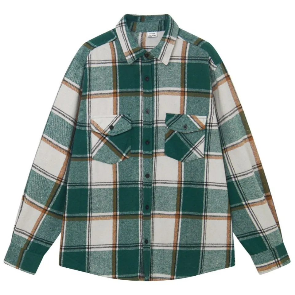 Men Casual Plaid Flannel Shirt Long Sleeve Button Down Lapel Collar Vintage Grid Shirt With Chest Pockets Daily Vacation