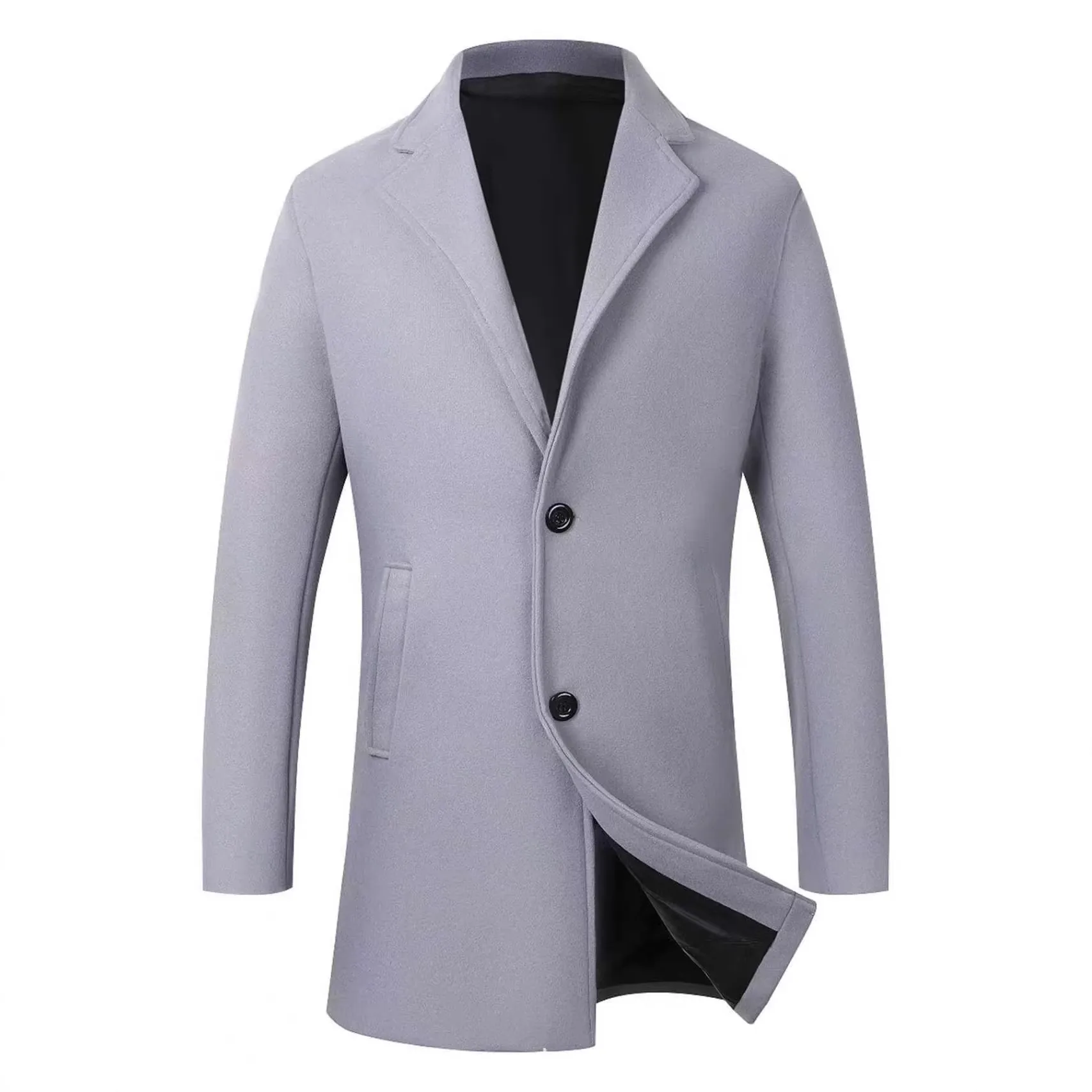 Ανδρική Καπαρντίνα Μεσαίου Μήκους Slim Fit Μονόπετο Παλτό Επαγγελματικό Casual Μονόχρωμο Μείγμα Μαλλιού Για Το Χειμώνα