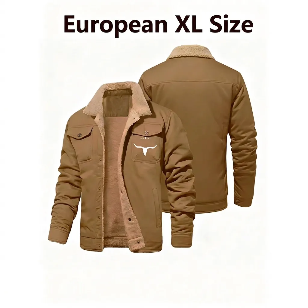 Veste de Travail Doublée Sherpa pour Hommes Polaire Manteau d'Hiver Chaud Imprimé Crâne de Boeuf Rétro Western