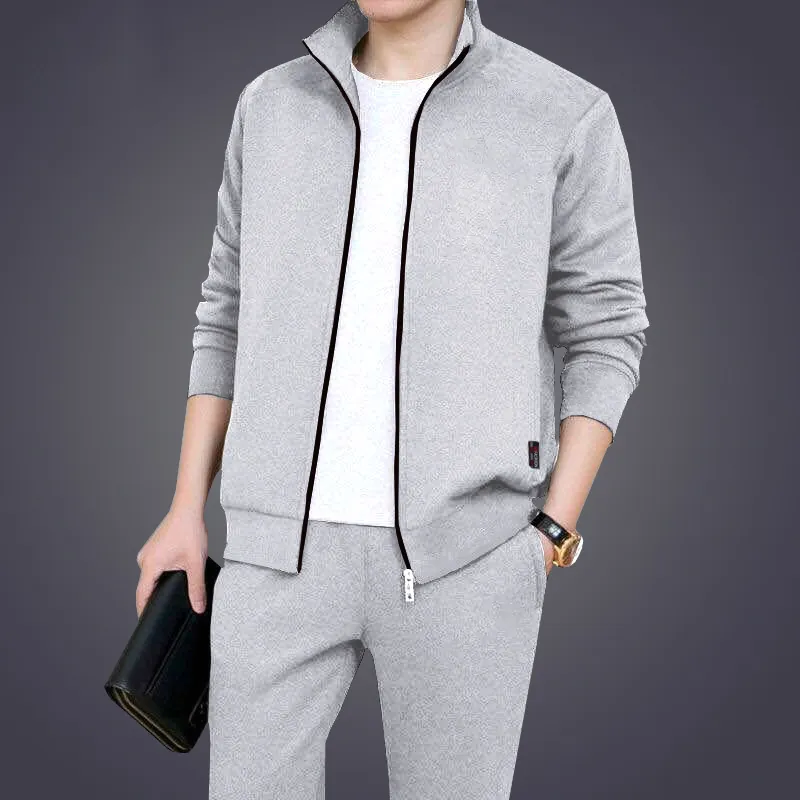 Men's Casual Sportswear Jacket And Pants Outfit Stand Collar Zip Up Breathable Polyester Suit For Spring Autumn Everyday