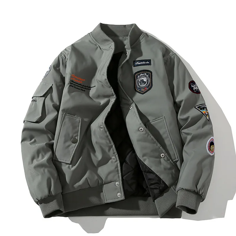 Vintage MA1 Pilot Bomber Jacket Men Women Embroidered Patches Windproof Padded Coat Casual Workwear Streetwear Outerwear