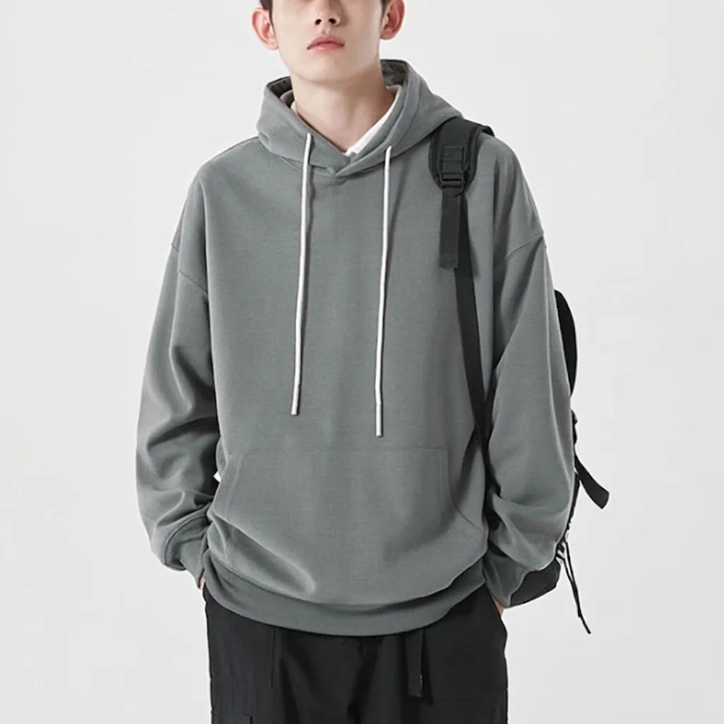 Sweat-shirt à Capuche Homme Couleur Unie Épais Mélange Coton Doublé Molleton Coupe Ample pour Quotidien Casual Streetwear
