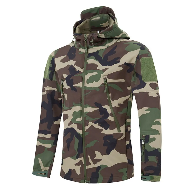 Men's Tactical Softshell Jacket Waterproof Windproof Fleece Lined Hooded Outdoor Military Camouflage Hunting Hiking Jacket