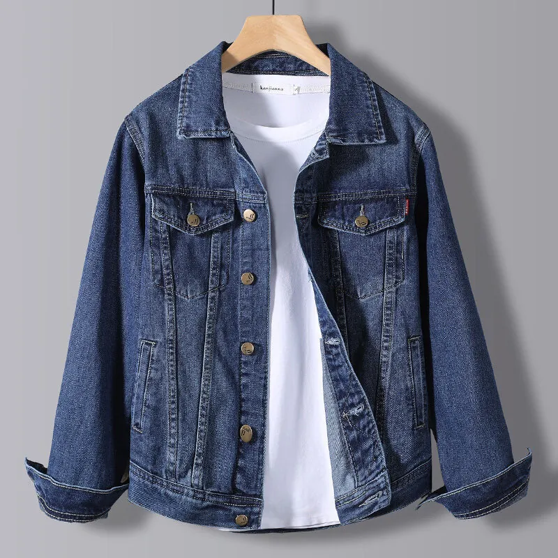 Veste en Jean Classique pour Hommes Style Workwear Décontracté Col Rabattu Manches Longues Couleur Unie Manteau de Mode