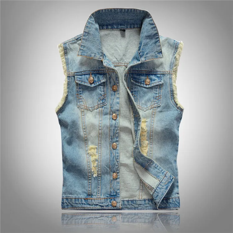 Damen Hellblau Used-Look Jeansweste Koreanischer Stil Retro Gewaschen Ärmellos Baumwolle Weste Für Herren Casual Knöpfbar Oberbekleidung