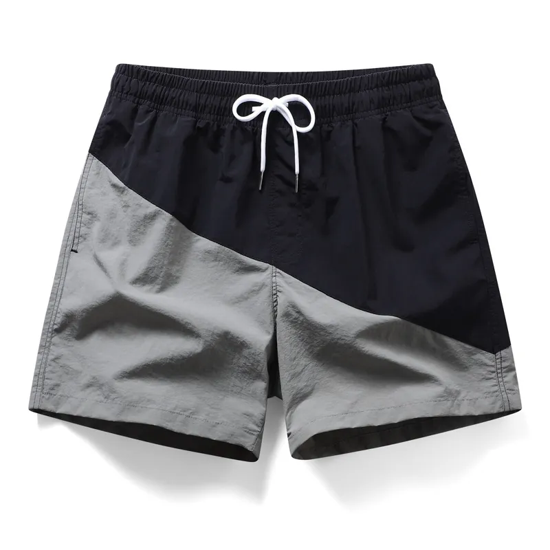 Men Quick Dry Swim Trunks Diagonal Color Block Beach Shorts Elastic Waist Drawstring Board Shorts For Summer Swimming