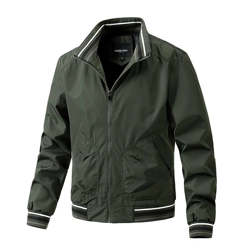 Giacca da Uomo Slim Fit con Colletto alla Coreana Bomber in Poliestere Antivento a Costine Casual Primavera Autunno