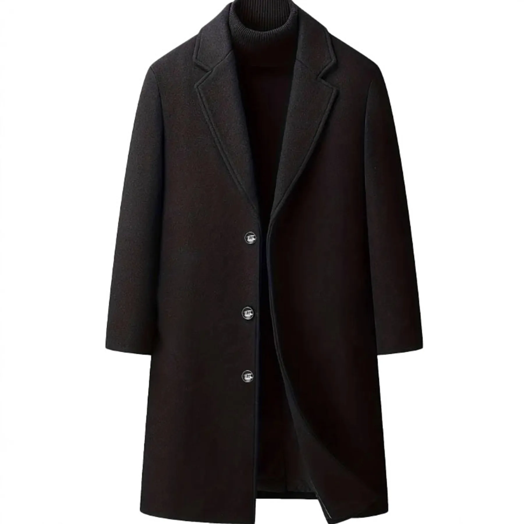Men Classic Overcoat Notched Lapel Single Breasted Extra Long Trench Coat Polyester Fabric For Business Casual Winter Outerwear Jacket