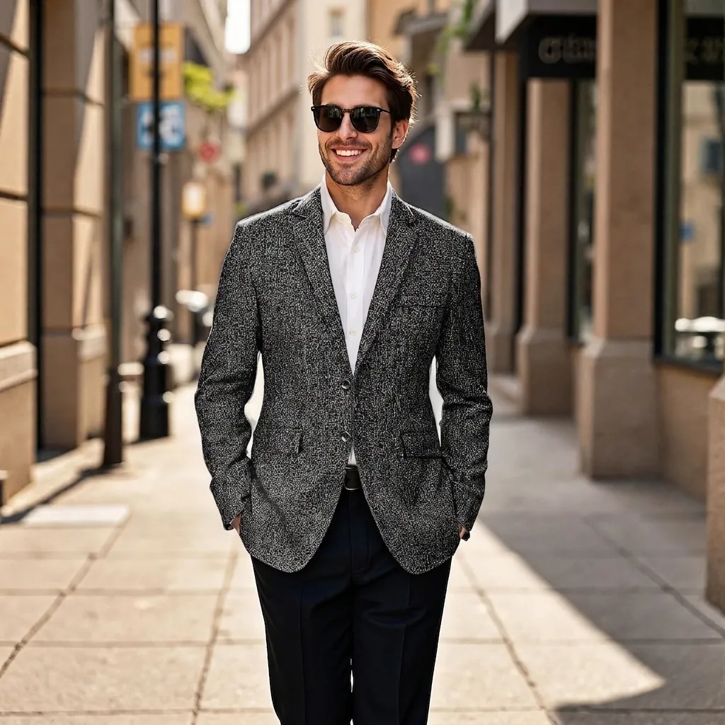 Men's Slim Fit Casual Blazer Lightweight Polyester Textured Jacket Business Notched Lapel Two Button Suit Coat For Work