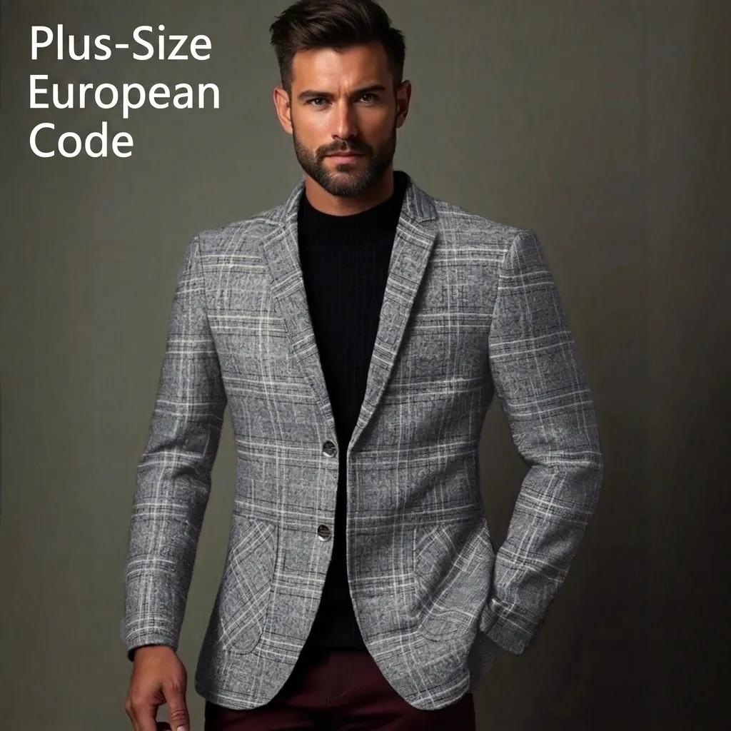 Men's Slim Fit Mercerized Linen Plaid Blazer Elegant Single Breasted Casual Business Lapel Jacket For Spring Autumn Men Clothing